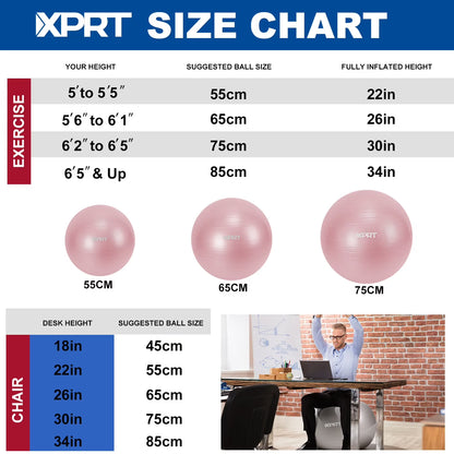 65 Cm Pink Exercise Ball, Anti-Slip Yoga Stability Ball with Foot Pump for Women’S Home Workout