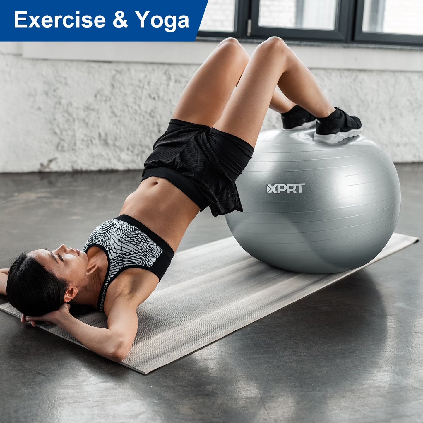65 Cm Pink Exercise Ball, Anti-Slip Yoga Stability Ball with Foot Pump for Women’S Home Workout