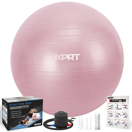 65 Cm Pink Exercise Ball, Anti-Slip Yoga Stability Ball with Foot Pump for Women’S Home Workout