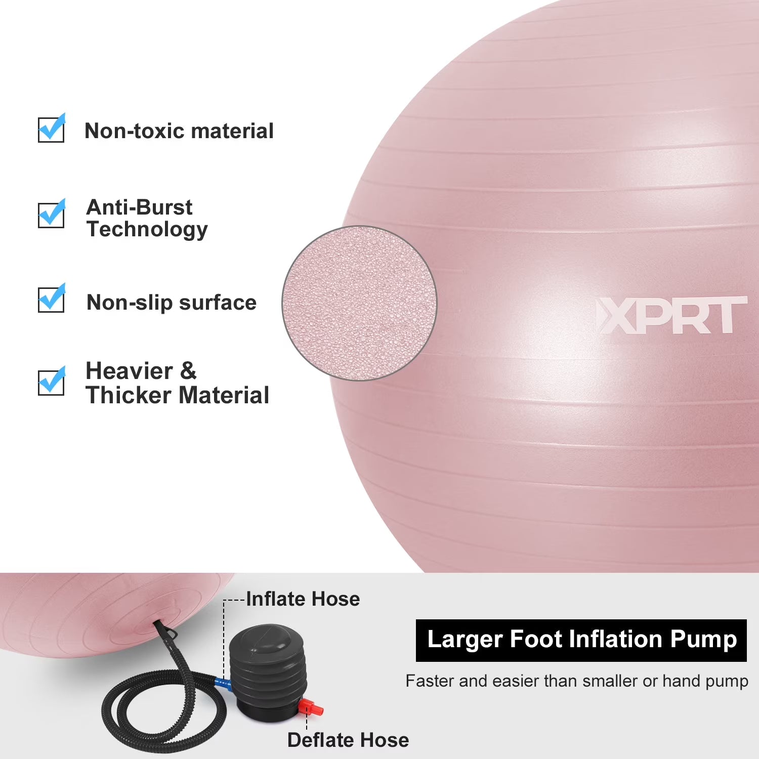 65 Cm Pink Exercise Ball, Anti-Slip Yoga Stability Ball with Foot Pump for Women’S Home Workout